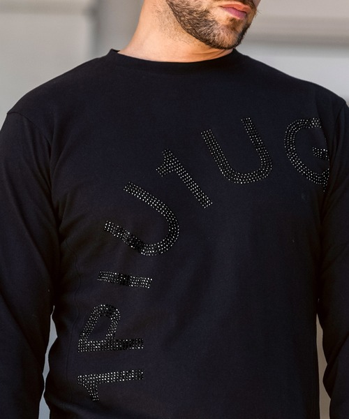 美品☆ウノピュウノウグァーレトレ ロングＴシャツ ラインストーン 刺繍 黒 1PIU1UGUALE3 RELAX tシャツ RELAX(ウノピゥウノウグァーレトレ