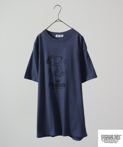 PEANUTS tシャツ スヌーピー 音楽イラスト ピグメント加工 半袖Tシャツ