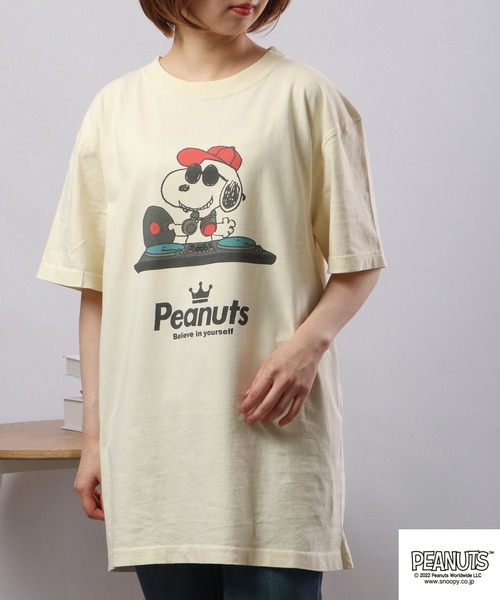 PEANUTS tシャツ スヌーピー 音楽イラスト ピグメント加工 半袖Tシャツ