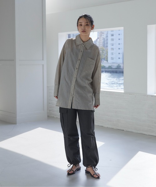 feepur ブラウス シャツ 2wayシアーストライプシャツ レディース