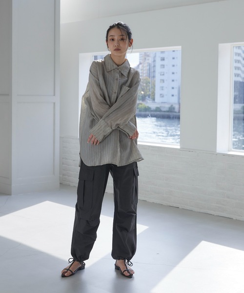 feepur ブラウス シャツ 2wayシアーストライプシャツ レディース