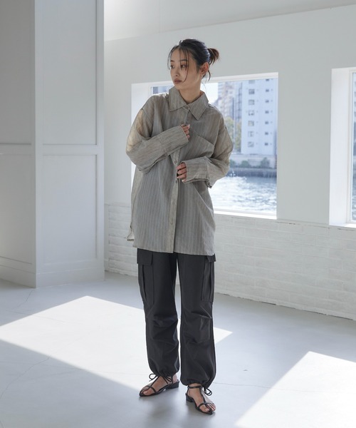 feepur ブラウス シャツ 2wayシアーストライプシャツ レディース