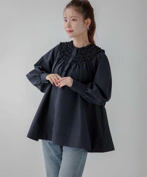 Fit more（フィットモア） tシャツ ミニフリルカラーフレアブラウス