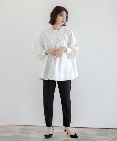 Fit more（フィットモア） tシャツ ミニフリルカラーフレアブラウス 
