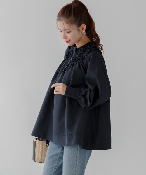 Fit more（フィットモア） tシャツ ミニフリルカラーフレアブラウス