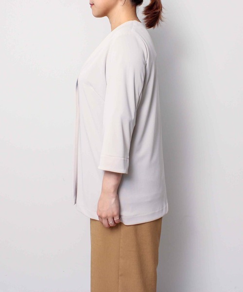 fleur by mint breeze ノーカラージャケット 5L ベージュ MB mint breeze セール 7分袖 ノーカラー ジャケット リネン風