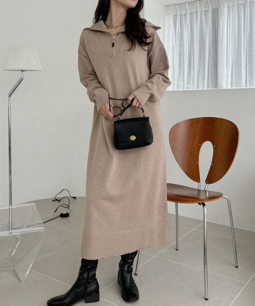 Ada. ワンピース ハーフジップ ニット ロング ワンピース : ZOZOTOWN