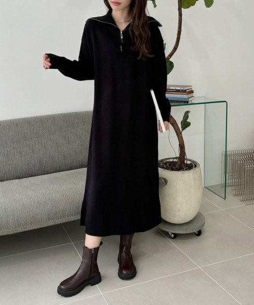 Ada. ワンピース ハーフジップ ニット ロング ワンピース : ZOZOTOWN