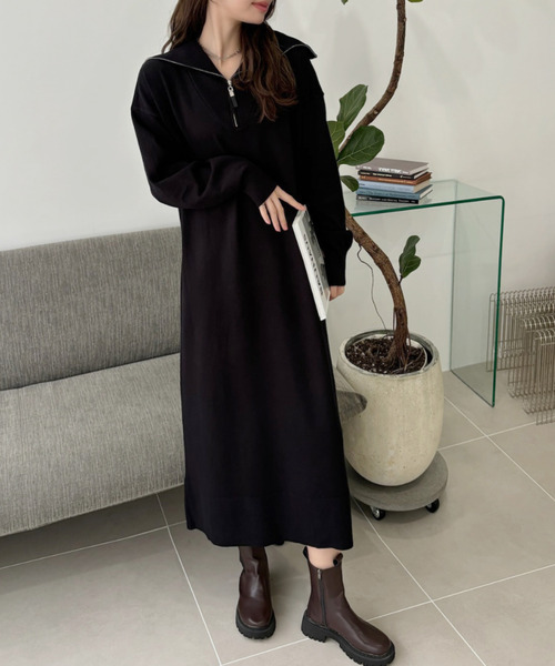 Ada. ワンピース ハーフジップ ニット ロング ワンピース : ZOZOTOWN