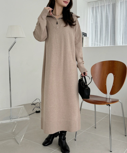 Ada. ワンピース ハーフジップ ニット ロング ワンピース : ZOZOTOWN