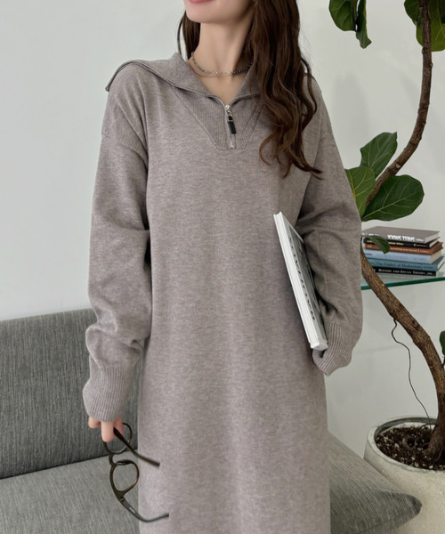 Ada. ワンピース ハーフジップ ニット ロング ワンピース : ZOZOTOWN