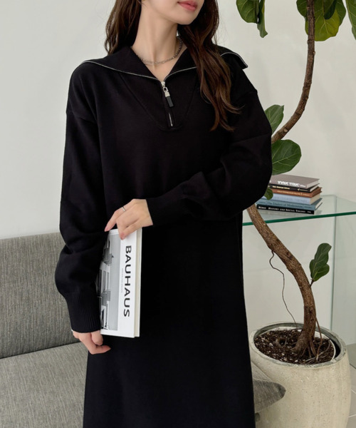 Ada. ワンピース ハーフジップ ニット ロング ワンピース : ZOZOTOWN