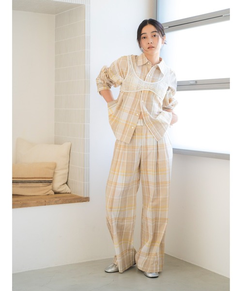 Ungrid パンツ リネン混チェック柄パンツ レディース : ZOZOTOWN