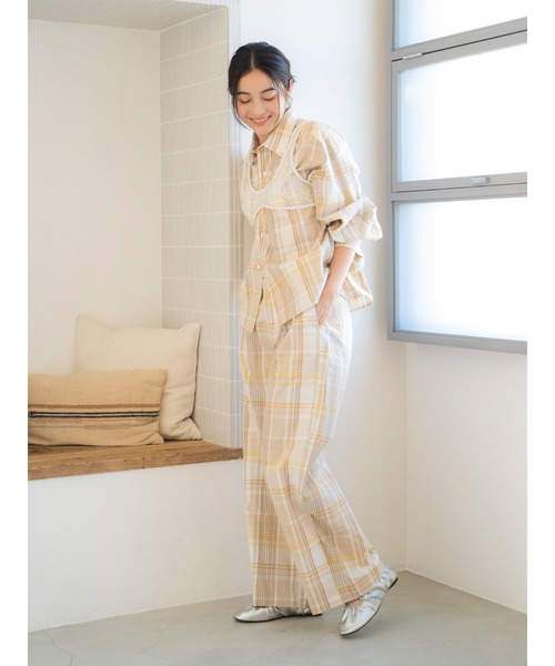 新品 ピーティートリノ リネン混 ストレッチパンツ L相当（W85）ベージュ Ungrid パンツ リネン混チェック柄パンツ レディース : ZOZOTOWN