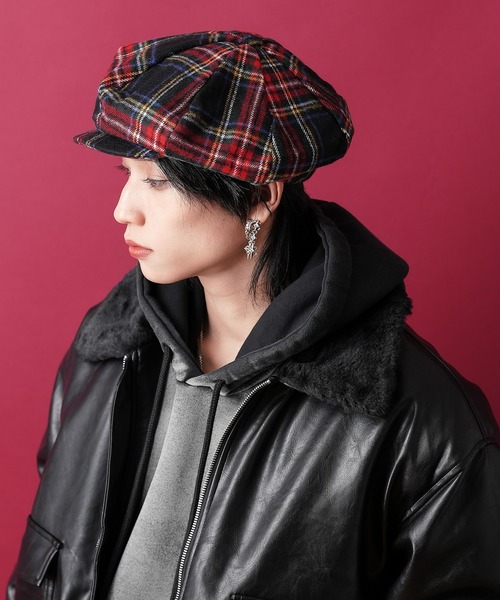 RUDE GALLERY ビッグ キャスケット 3 約59cm 黒赤 チェック ankoROCK 帽子 キャスケット an meets zakka チェック柄フリース