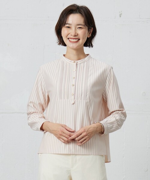 【Lサイズ】ストライプジャージーカットソー tシャツ ストライプジャージー ピンタック カットソー