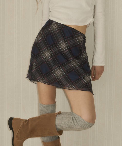 GIUNON スカート stretch check wrap skirt / ストレッチ