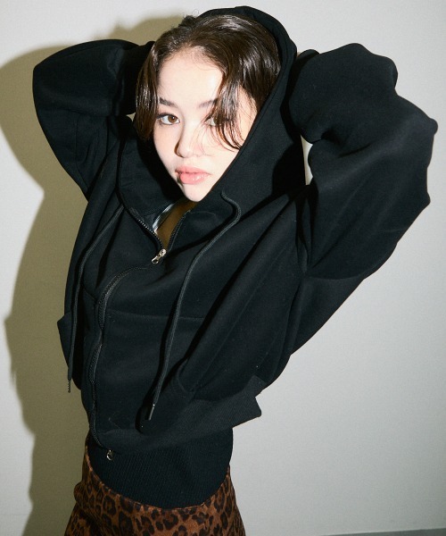 パーカー double zipup short hoodie / ダブルジップアップショート丈パーカー レディース