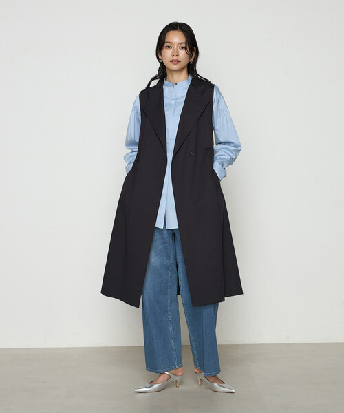 極美品✨ポールスチュアート　薄手　ロングジレ　ベスト　薄グレー　6 M ニッセン ベスト レディース ノーカラー ロング ジレ S/M/L/LL
