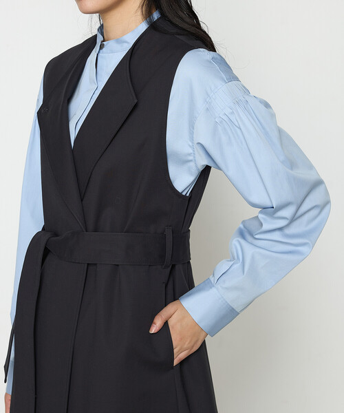 希少 美品 ENFOLD コットンニットロングジレ レイヤードベスト ブラック 43-6632-kago.jpg