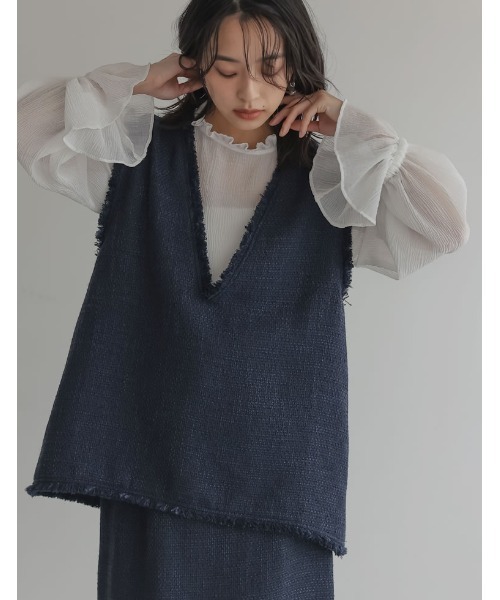 Я dèvüshka （ジェブシュカ）　ツイードライクVベスト　新品未使用 GIRL DRESS FOR NOW ベスト レディース おしゃれ Vネック
