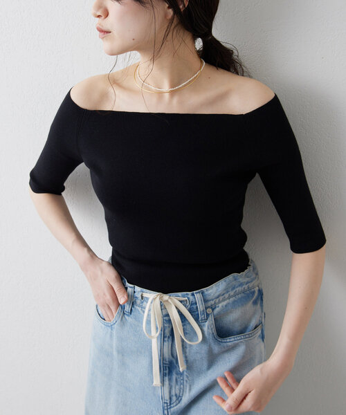 ニット セーター 「THE PAUSE」オフショルハーフスリーブプルオーバー レディース THE PAUSE ニット セーター 「THE PAUSE」オフショルハーフ