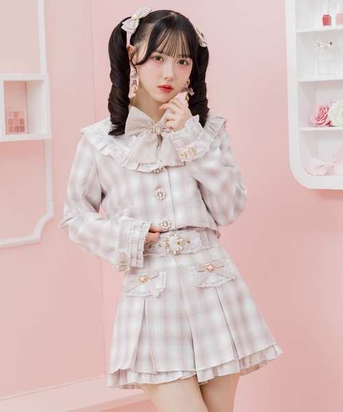 ビジューボタンコート（ファッション）（色：グレー系）の