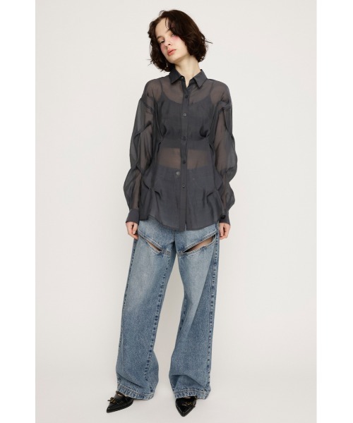 ブラウス シャツ sheer layered waist tuck shirt / シアーレイヤードウエストタックシャツ レディース sheer layered waist tuck shirt / シアーレイヤードウエスト