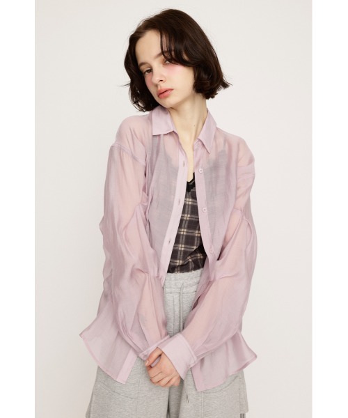 ブラウス シャツ Fur trimmed sheer top レディース セール】 千鳥柄シアーブラウス （シャツ・ブラウス）｜GEORGES