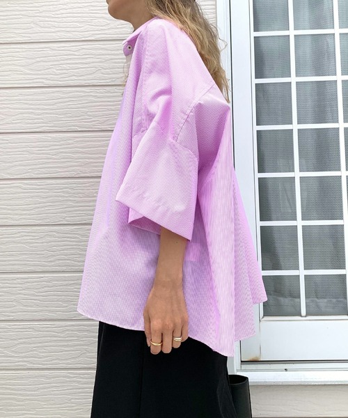 ブラウス シャツ フロント刺繍バイカラーシャツ レディース Q ブラウス シャツ フロント刺繍バイカラーシャツ レディース