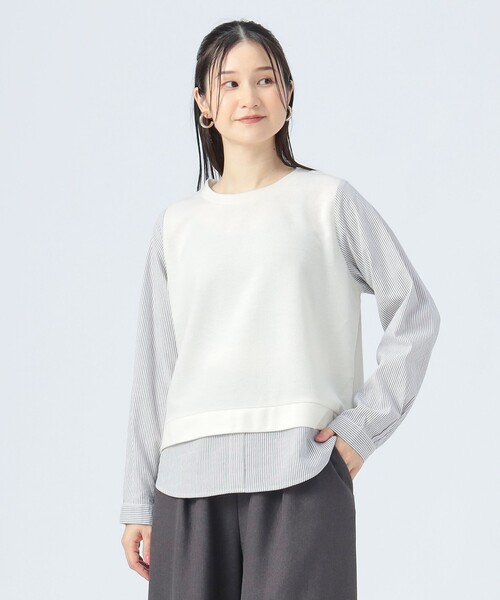 tシャツ 後釦 異素材 プルオーバー レディース