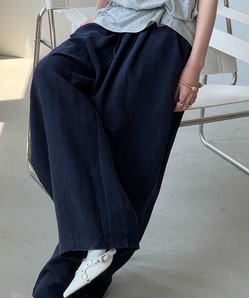 ワイドパンツ パンツ リネン混ボリューム イージーパンツ chw25s057 レディース メンズの画像