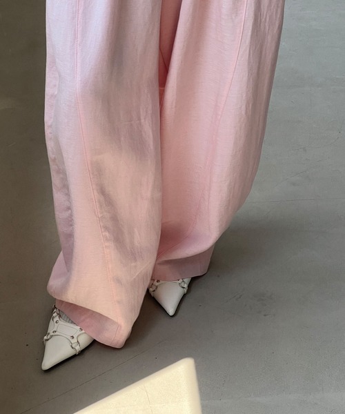 ワイドパンツ パンツ リネン混ボリューム イージーパンツ chw25s057 レディース メンズの画像
