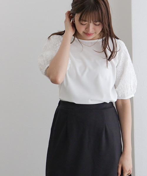 Pierrot（ピエロ） tシャツ 半袖 ジャカードスリーブTシャツ