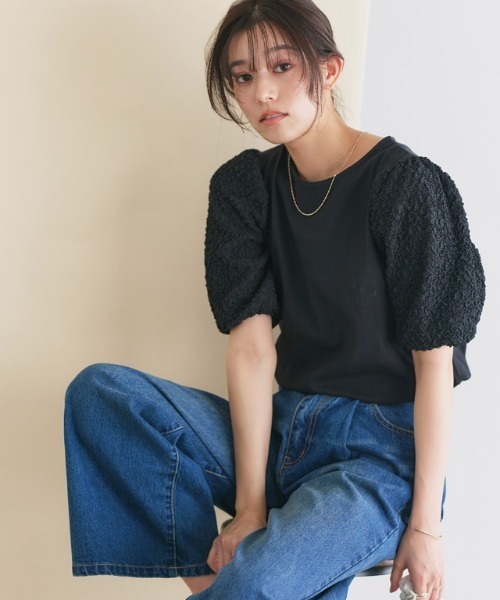 Pierrot（ピエロ） tシャツ 半袖 ジャカードスリーブTシャツ