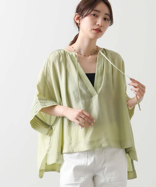 ブラウス シャツ スッキパーネックピンタックブラウス レディース Marilyn Moon ブラウス シャツ シアーラッフルピンタック