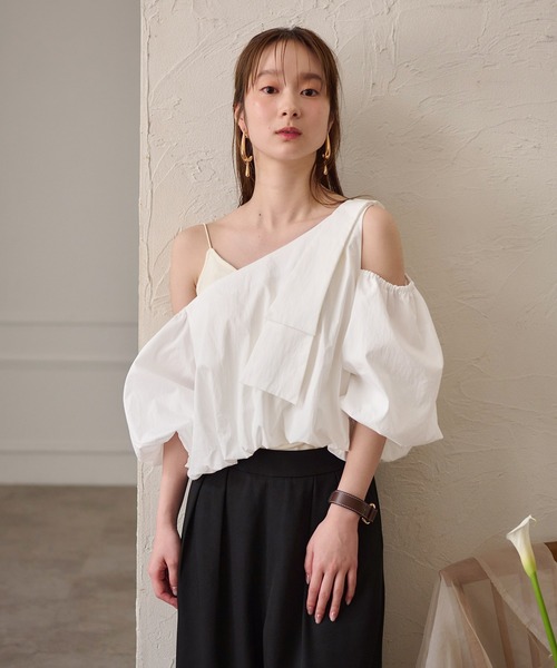 ブラウス シャツ balloon one shoulder tops / バルーンワンショルダートップス レディース mideal ブラウス シャツ balloon one shoulder tops / バルーン