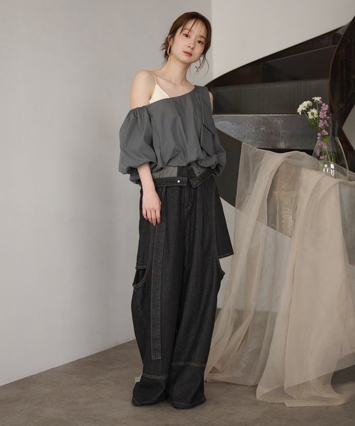 ブラウス シャツ balloon one shoulder tops / バルーンワンショルダートップス レディース
