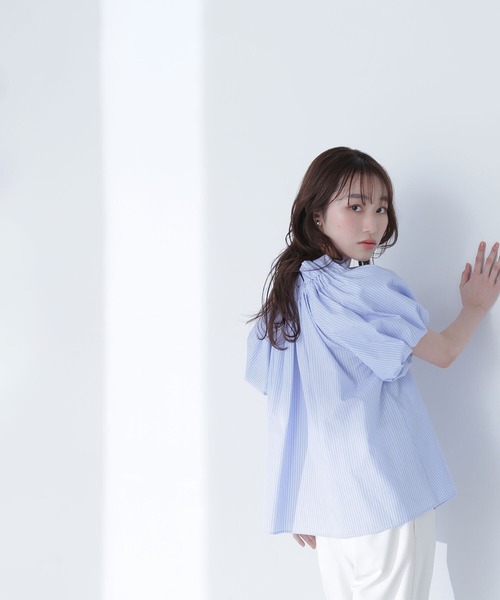 NATURAL BEAUTY BASIC 2wayリボンボウブラウス　ストライプ NATURAL BEAUTY BASIC 2wayリボンボウブラウス ストライプ