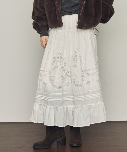 Trish（トリッシュ） スカート カットワークレースギャザースカート