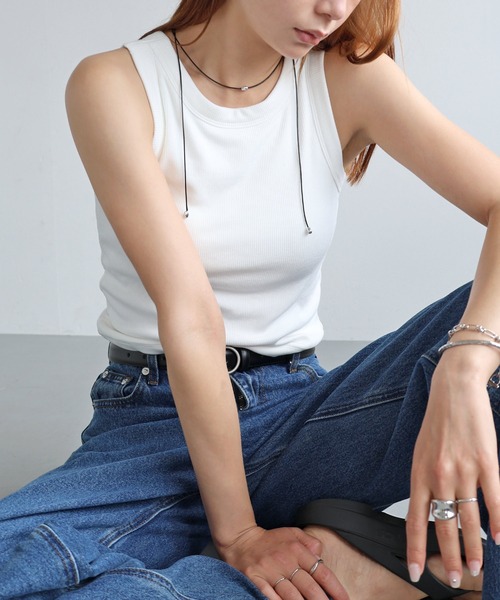 ANME タンクトップ ノースリーブ テレコリブカップ付きアメスリタンク