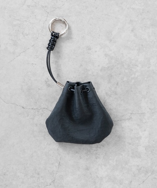 HERMES ブラックレザーキーホルダー （巾着袋付き）0176 SENTI（センティ） キーホルダー Dyneema(R) Leather KEY RING / 超