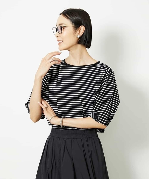 tシャツ 「接触冷感」袖タックボーダーカットソー レディース