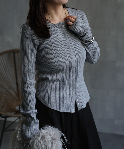 ap retro カーディガン スナップボタンリブニットカーディガン「動画