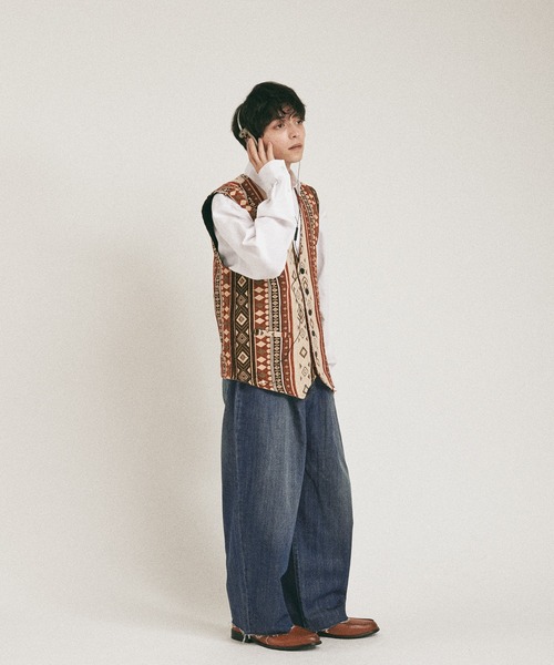 「MUHET」 加工デニムパンツ LARGE チャコール メンズ
