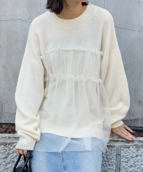 MONO-MART（モノマート） ニット セーター チュールフリル ドッキング