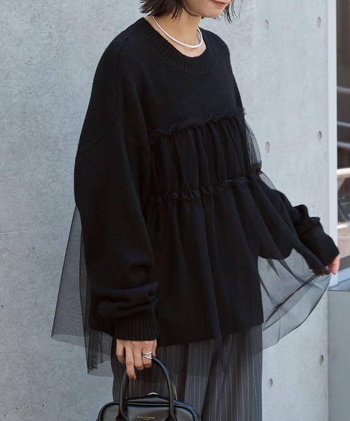 MONO-MART(モノマート) ニット セーター チュールフリル ドッキング MONO-MART(モノマート) ニット セーター チュールフリル ドッキング