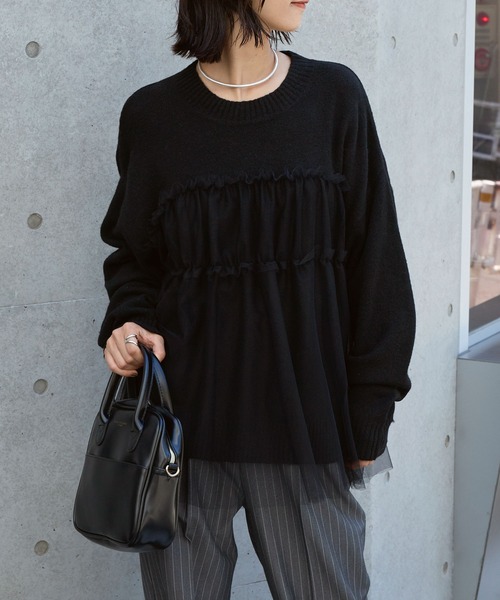 完売品 人気 MACHATT ドッキングニット フリル フリーサイズ 黒 楽天市場】フリルドッキングニットトップスの通販