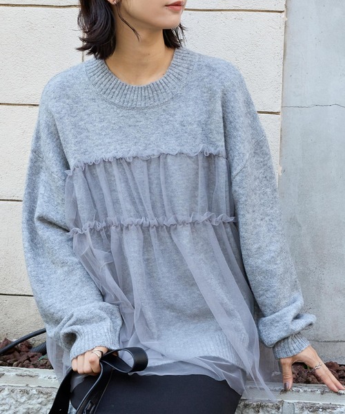 MONO-MART（モノマート） ニット セーター チュールフリル ドッキング