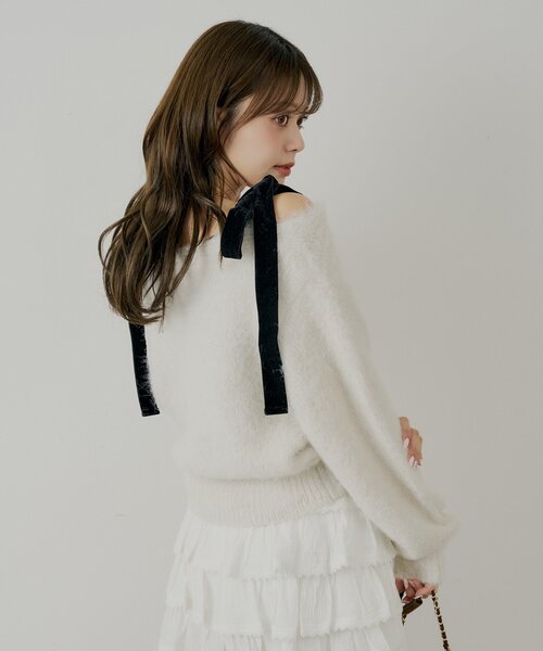 Chico（チコ） カーディガン 「ブローチ取外し可」ベロアリボンルーズ